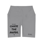 Women's High Waist Chase the Paper Yoga Shorts (Grey)